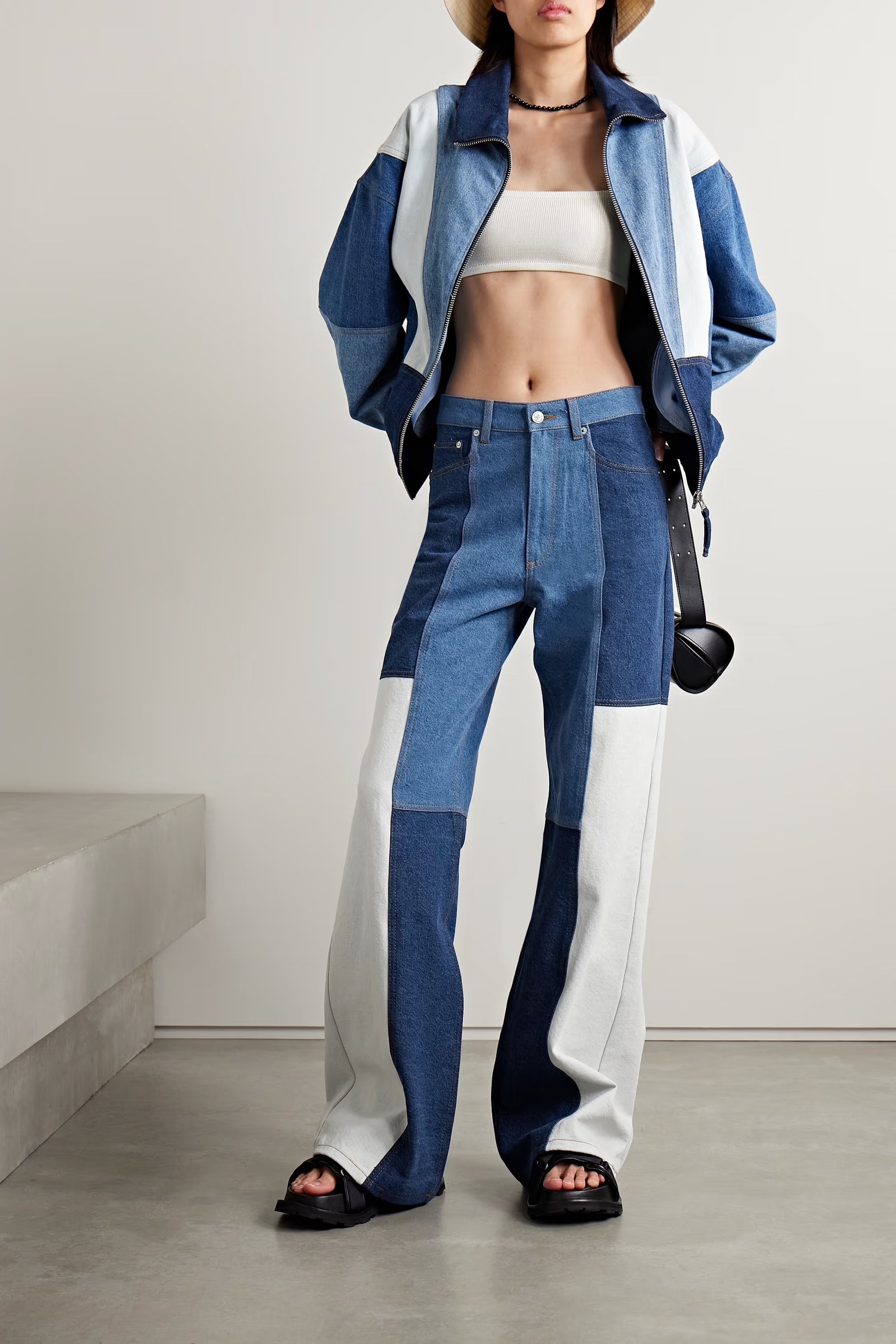 Patchwork Denim High Rise Wide Leg Jeans by Farm Rio | HYPERCLASH
