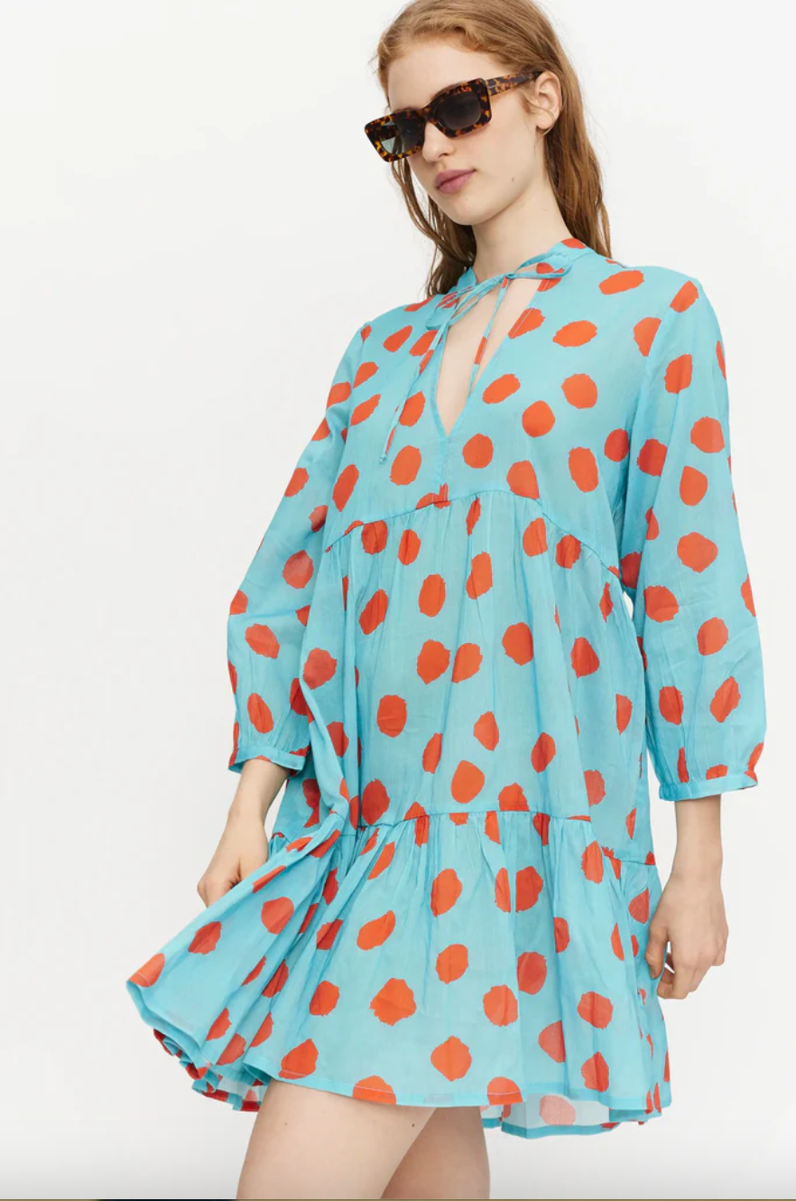 knee length dresses for ladies Modest Navy Blue Polka-Dot Salma Dress 42 main image 1