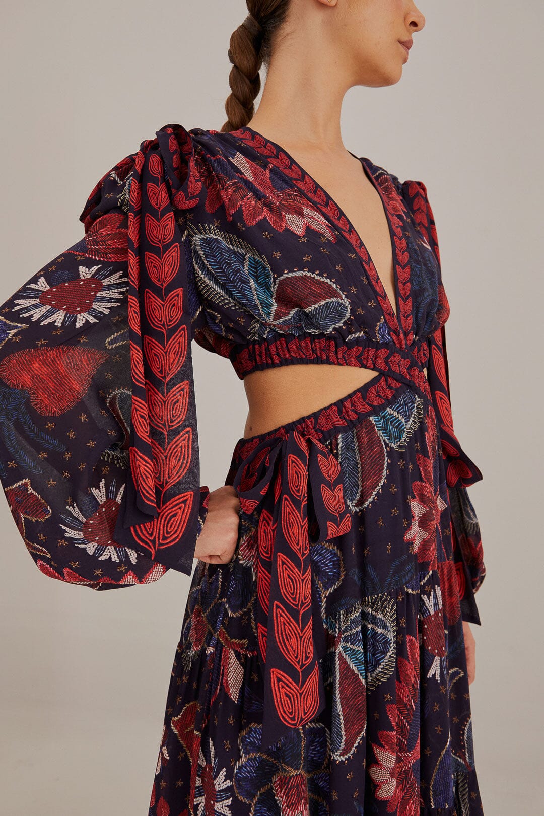 chinese dress ladies Off-White Tropical Cameo Belted Maxi Dress