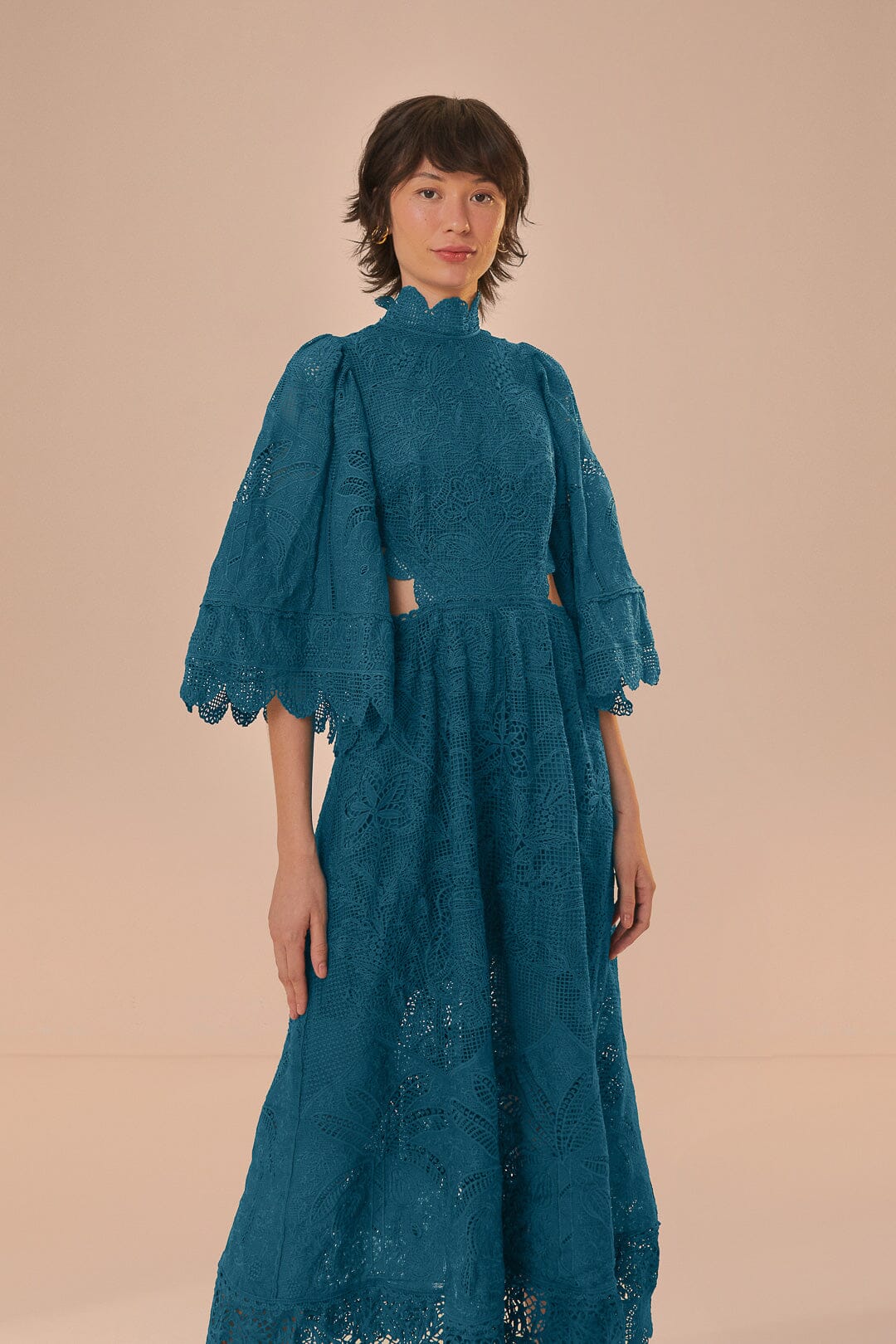 Green Guipire Cut-Out Midi Dress by Farm Rio | HYPERCLASH