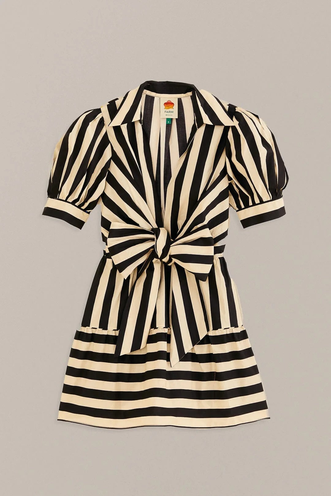 farm rio black colored stripes short sleeve mini dress Mixed by Material_Organic Cotton Prom Dresses A Line Size:XL 10/12 BLACK female XXS Dresses.