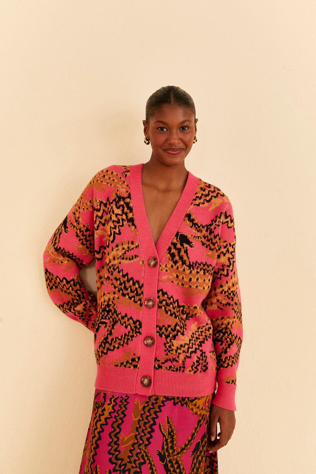 Pink Croco Knit Cardigan by Farm Rio | HYPERCLASH